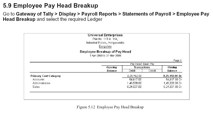 ' Emplyee Pay Head Breakup' Report @ Tally.ERP 9
